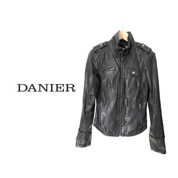DANIER | Genuine Leather Jacket XS Black Fitted Moto Style Satin Lining - Picture 1 of 10